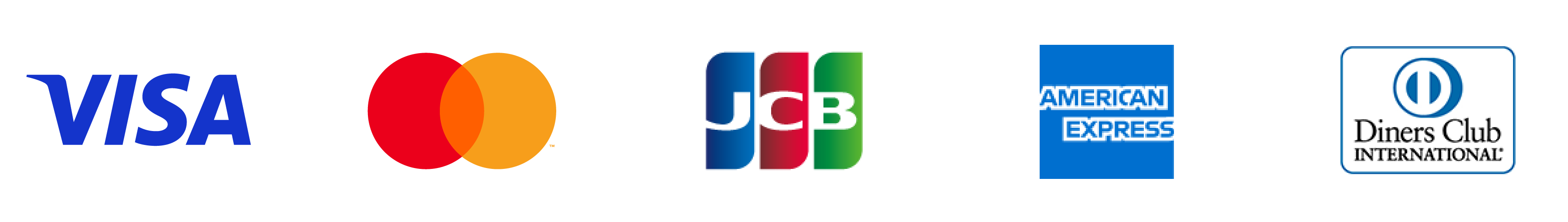 VISA Mastercard JCB American Express Diners Club