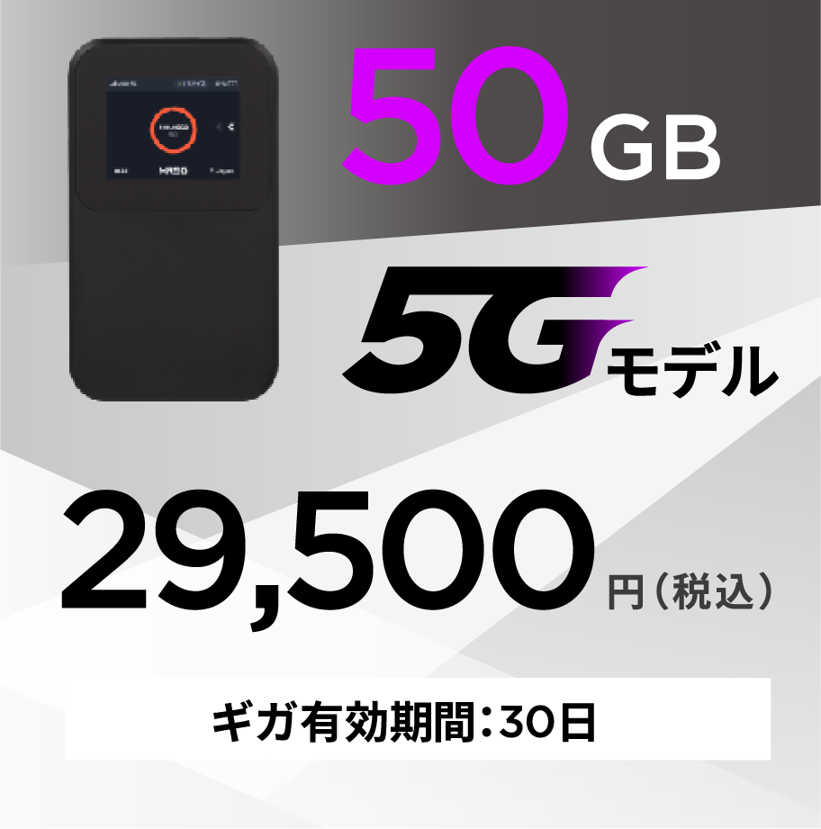 50GB 5Gモデル 29,500円 有効期間30日