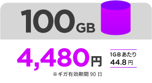 100GB 4,480円 1GBあたり44.8円 ギガ有効期限90日