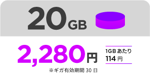 20GB 2,280円 1GBあたり114円 ギガ有効期限30日