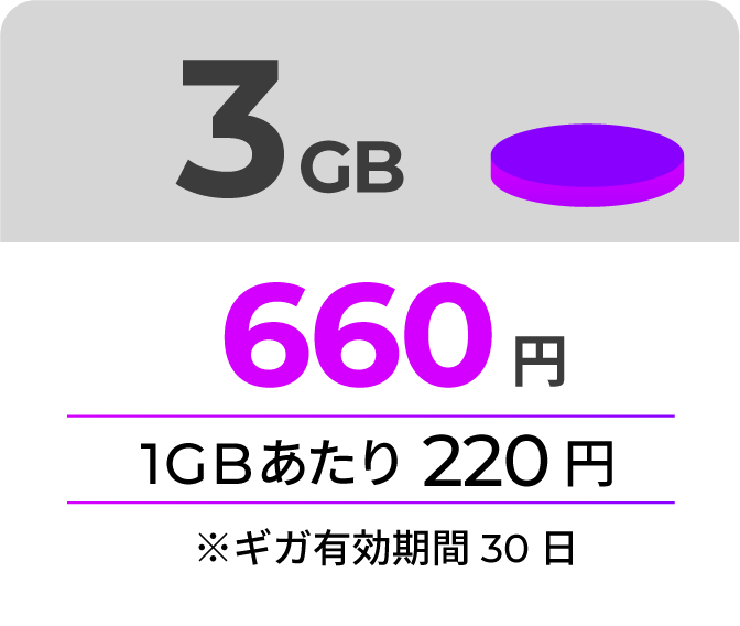 3GB 660円 1GBあたり220円 ギガ有効期限30日