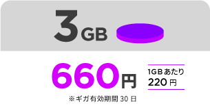 3GB 660円 1GBあたり220円 ギガ有効期限30日